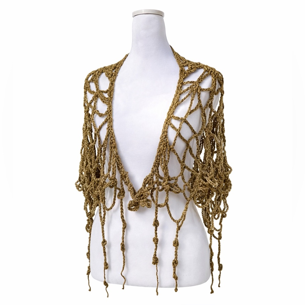 New Handmade Boho Crochet Shawl Earthy Olive Green, Festival Wrap One Size